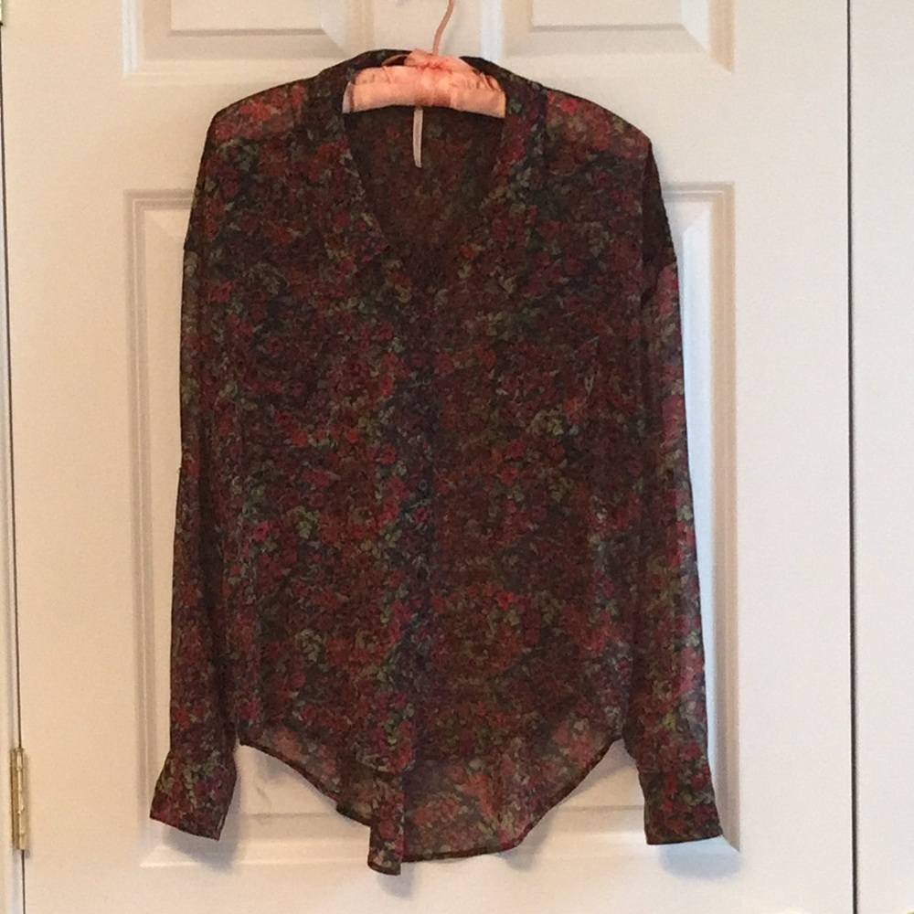 Free People silky floral print chiffon blouse size XS